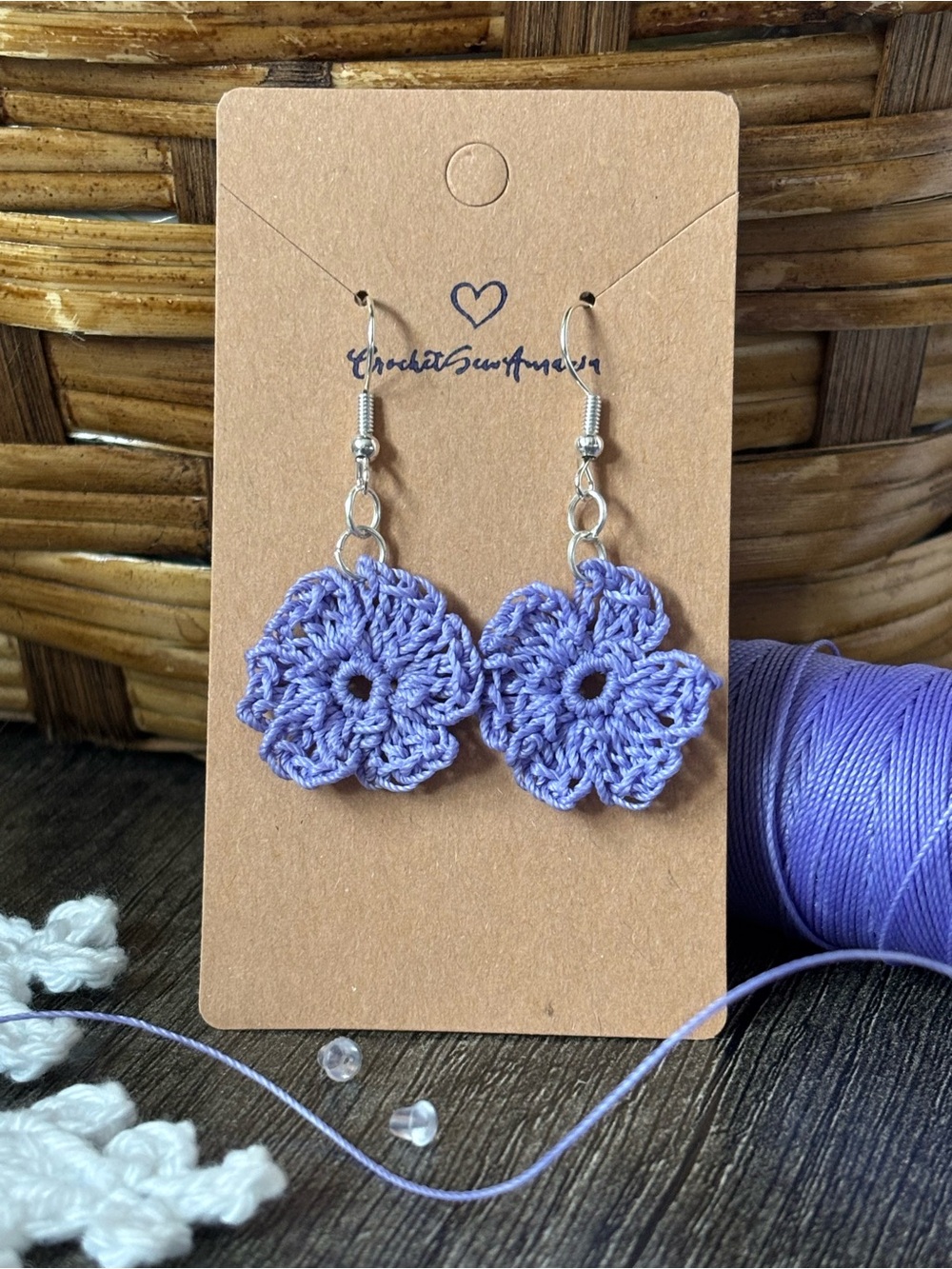 NEW Handmade Lavender Crochet Flower Earrings